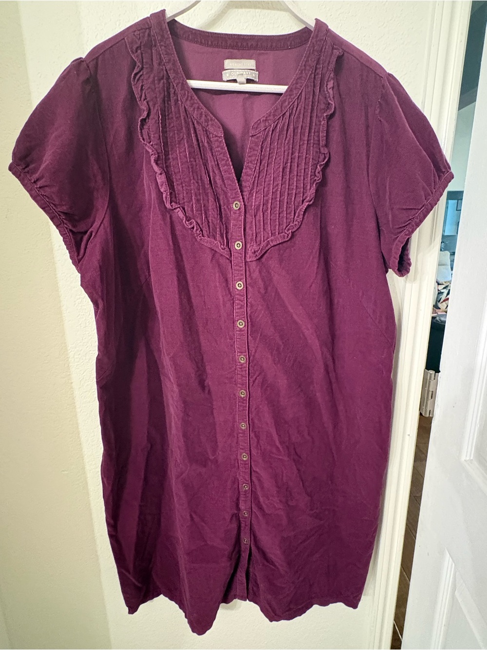 Old Navy Plus Purple Corduroy Button-Front Ruffle Bib Dress Size 20 / 22